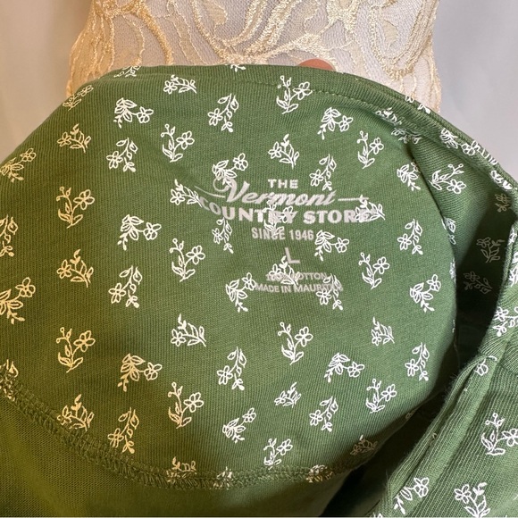Green and White Floral Cotton Dress Pockets Vermont Country Store NWOT Large - Picture 10 of 12
